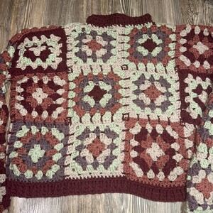 Handmade Granny Square Crochet Turtleneck Sweater Burgundy Sage Mauve